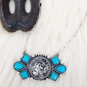 Elegant Silver and Turquoise Horse Pendant Necklace